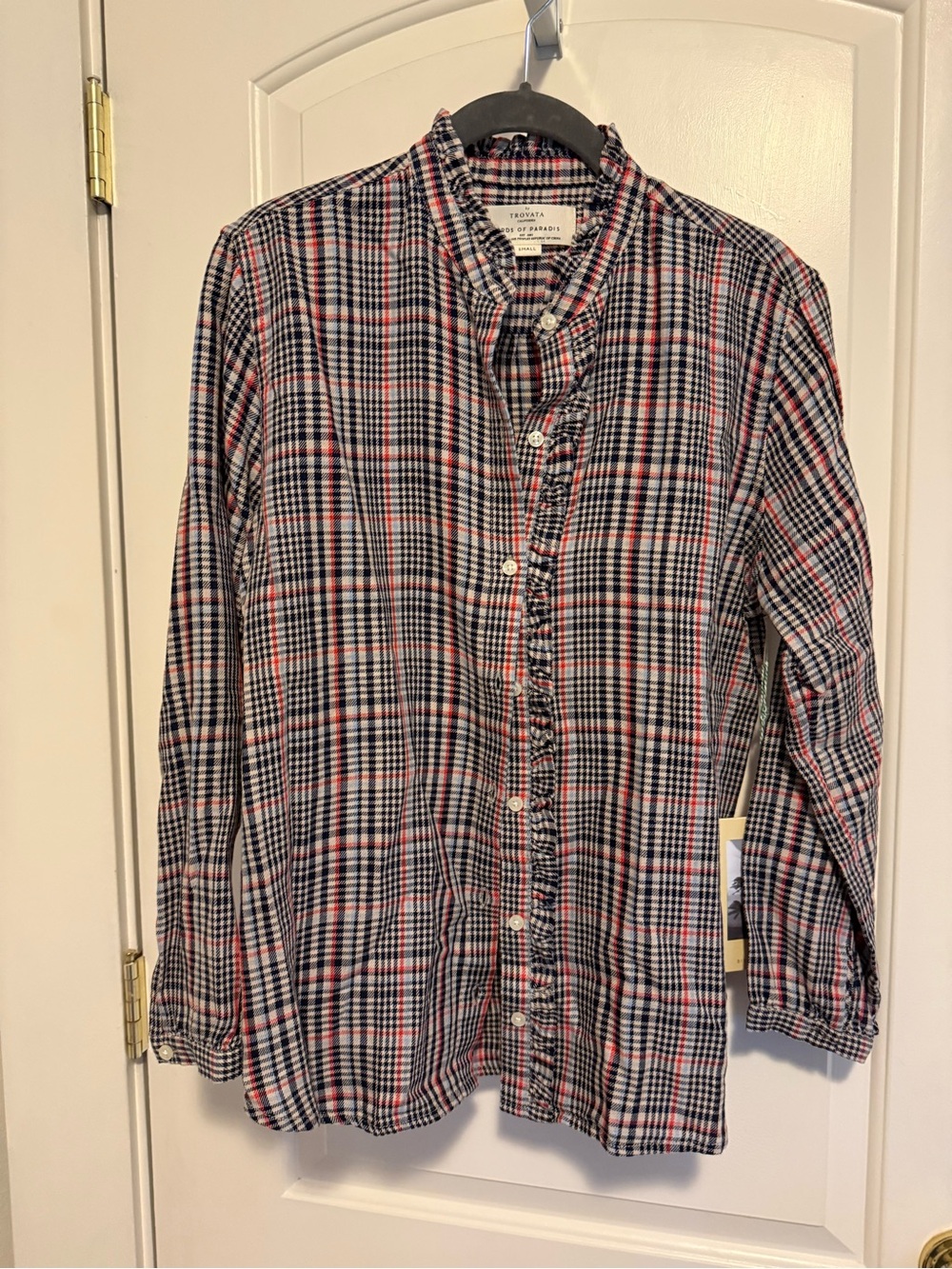 Trovata Women’s Plaid Button-Down Shirt in Black, White & Red